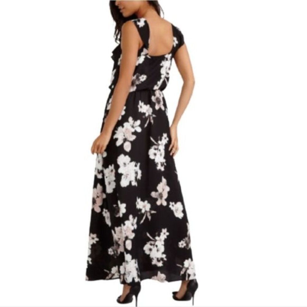 REITMANS Black Multi Floral Crossover Halter Maxi Dress Size 0